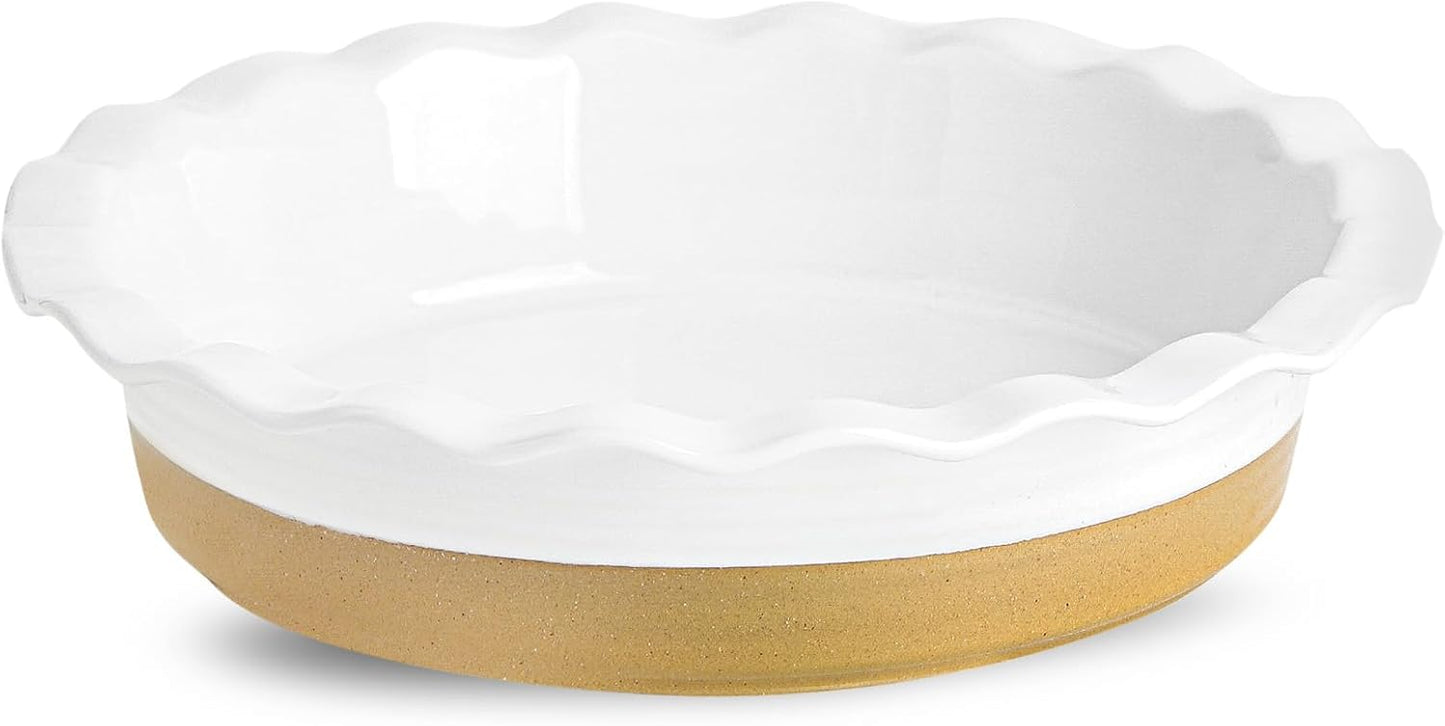 Hasense Ceramic Pie Pan, 9 Inch Quiche Pie Dish for Baking, Apple Pie, Tart, and Cake, Farmhouse White Round Baking Dish, Microwave & Oven Safe, Ideal Gift for Kitchen