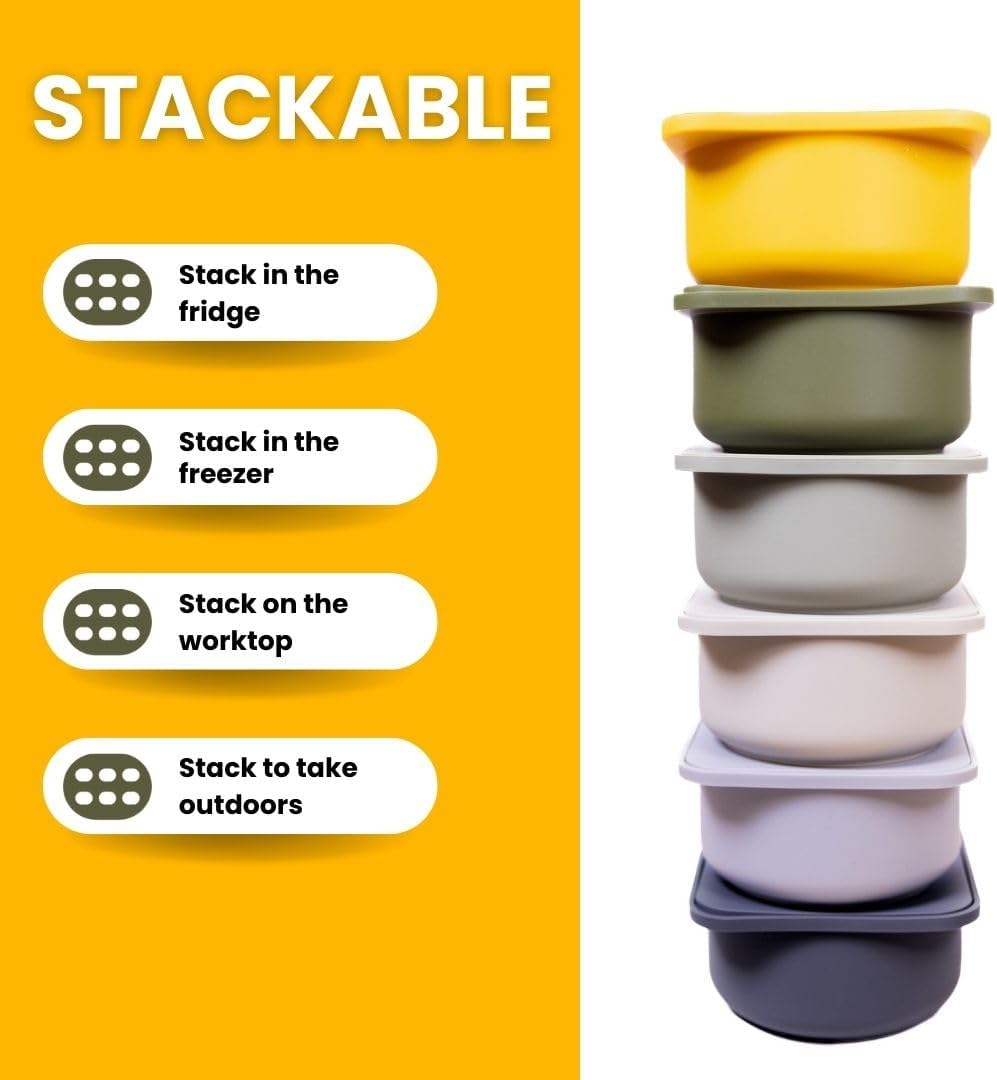 Babadoh Pizza Dough Proofing Silicone Containers with Lids | Pizza Making Accessories | The Perfect Pizza | Set of 6 | Multi Yellow (2 Dough, 2 Olive, 2 Yellow) | Original Size (make 12" Pizzas)