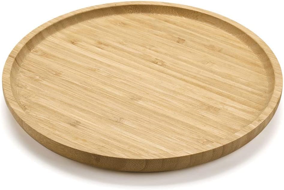 Round Bamboo Tray, Wood Serving Tray, Wooden Platter, Wood Charcuterie Board, Decorative Tray for Coffee Table, 11.8 inch