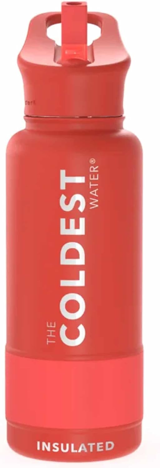 Coldest Insulated Water Bottle with Straw Lid - Stainless Steel Metal Insulated Bottle for Men & Women (Crimson Red, 32 oz)