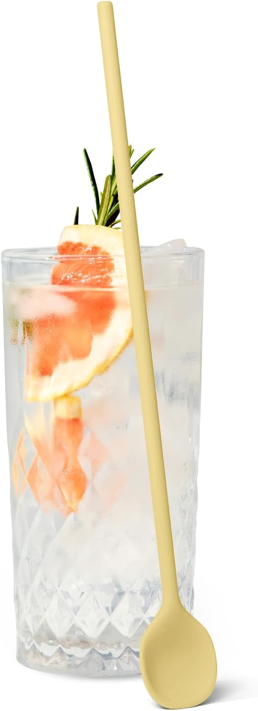 carrotez 9.9" Silicone coffee stirrer, Long Reusable Coffee Spoon for Iced Tea, Multipurpose Beverage Stirring Spoon - Yellow