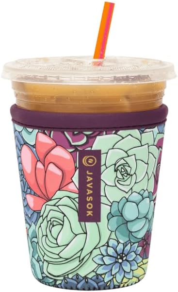 Sok It JavaSok Iced Coffee & Cold Soda Insulated Neoprene Cup Sleeve (Succulents, Small: 16-20oz)