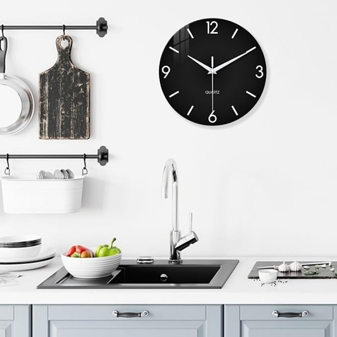 XFM Black Simple Wall Clock14 Inch Kitchen Wall Clocks Battery Operated - Image 2