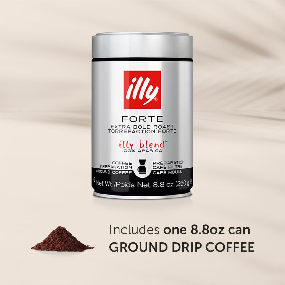 Illy Coffee, Ground Drip Forte, Extra Dark Roast, 100% Arabica Bean Bold Signature Italian Blend, No Preservatives, 8.8 Ounce (Pack Of 1)