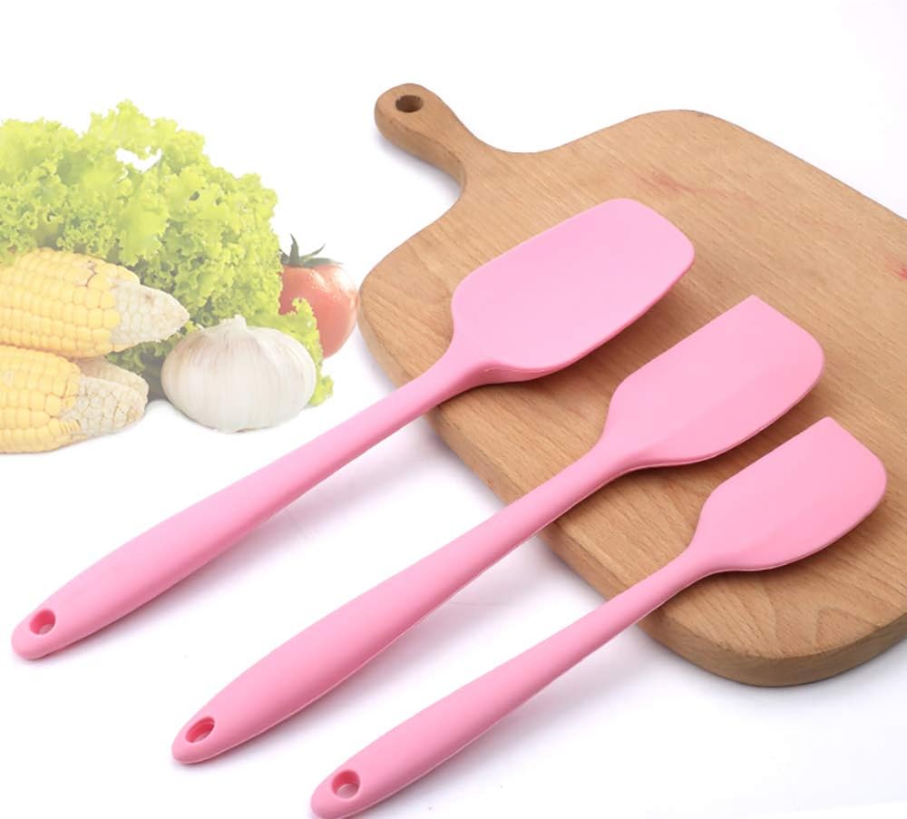Silicone Spatulas Set, Rubber Spoon Spatula Heat Resistant Spoonula One Piece Design Seamless Spatula Non-Stick Scrapers Baking Mixing Tool (Pink)