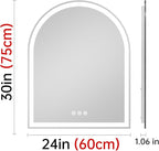 Arched LED Mirror for Bathroom 24"x30"- Frameless Lighted Bathroom Mirror - Image 8