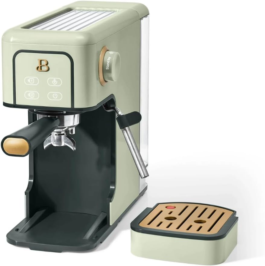 Beautiful Slim Espresso Maker by Drew Barrymore – 20‑Bar Pressure, Dual‑Spout 52 mm Portafilter, 50 oz Removable Tank, 2‑in‑1 Steam Wand & Touch Controls (Sage Green)