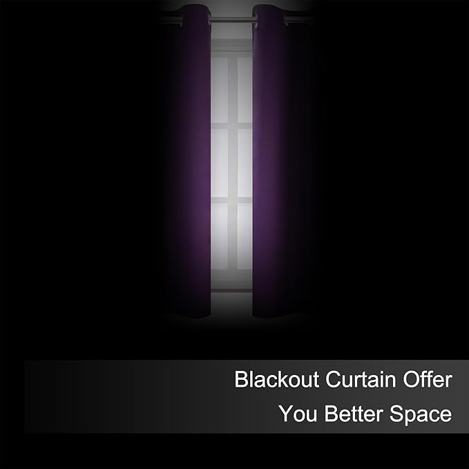 LEMOMO Purple Blackout Curtains 42 x 54 Inch Length Set of 2 Panels Grommet - Image 3