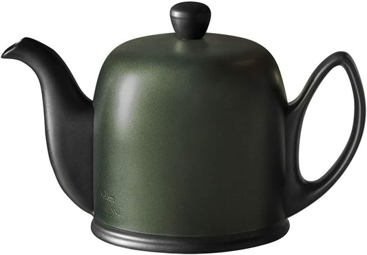 Salam Luxury French Tea Pot - Porcelain Teapot with Emerald Aluminum Cover, Ceramic Tea Kettle for Loose Tea, Removable Infuser, 4 Cup Capacity, 24oz - Emerald