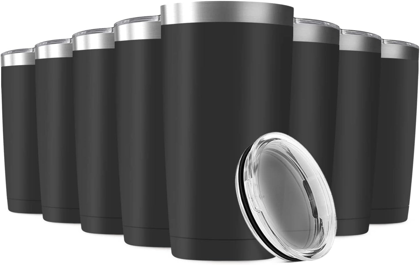 8 Pack 20oz Tumbler Vacuum Insulated Travel Mug with Lids, Stainless Steel Double Wall Bulk Cup for Home, Office, Outdoor Suitable for Vehicle Cup Holders(Black)