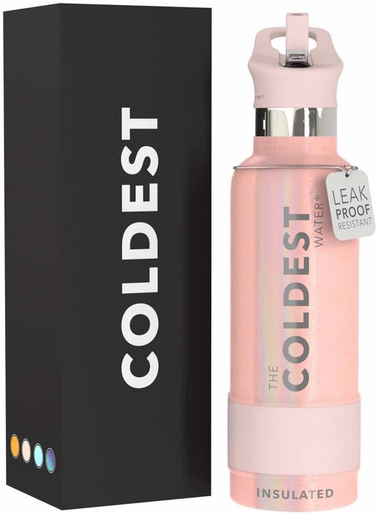 Coldest Insulated Water Bottle with Straw Lid - Stainless Steel Metal Insulated Bottle for Men & Women (Forever Pink Glitter, 21 oz)