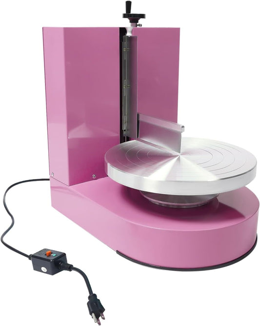Cake Decorating Machine, Automatic Cake Cream Spreading Machine 200W for 4-12" Cakes, Cake Frosting Machine, 60-320rpm Rotating Speed, Turntable with Adjustable Scraper, LCD Display (Pink)