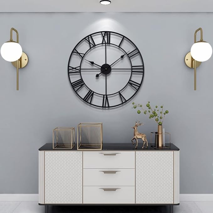 LEIKE Large Wall Clock, Non Ticking, Battery-Operated, Rustic Round Modern - Image 4