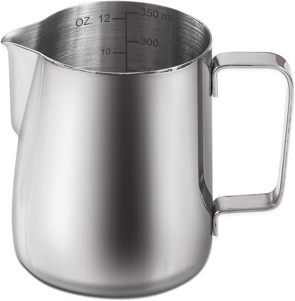 homEdge Espresso Steaming Pitchers 12 OZ / 350ml, Stainless Steel Frothing Pitcher with Measurement Scale