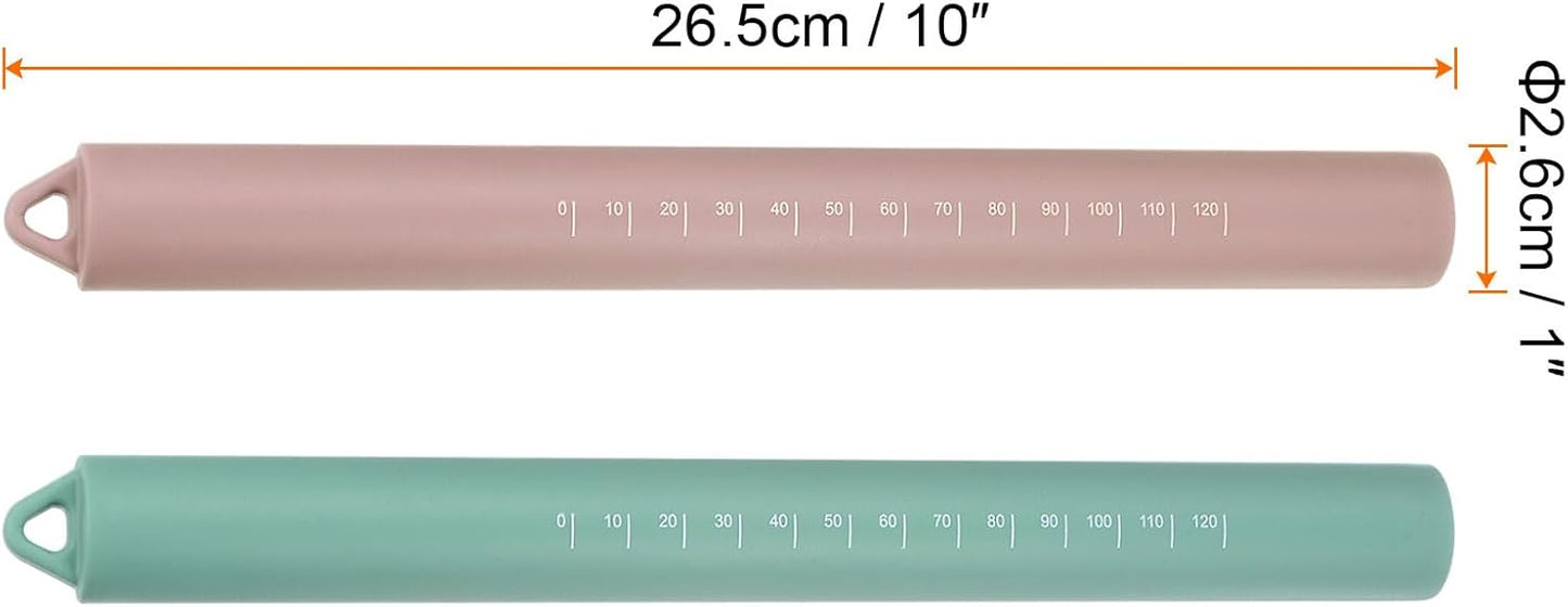 HARFINGTON 2pcs Silicone Rolling Pin 10" Stainless Silicone Surface Non-Stick Stainless Steel Inner Core Dough Roller Kitchen Roller for Baking Pastry Pizza Fondant Bread, Pink,Green