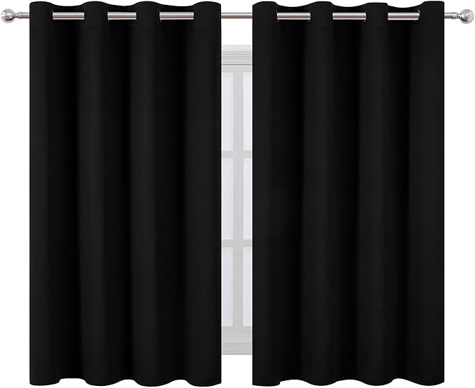 LEMOMO Blackout Curtains 66 x 54 Inch Long Black Curtains Set of 2 Panels Room - Image 2
