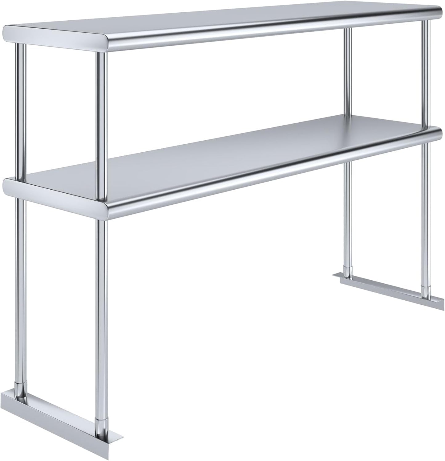 14" x 48" NSF Certified Commercial Stainless Steel Double Overshelf | 18-Gauge Heavy-Duty Kitchen Storage & Organization for Work Tables