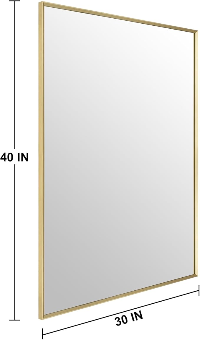 Bathroom Mirror for Wall, 30x40 Inch Metal Framed Mirror, Brushed Gold - Image 5