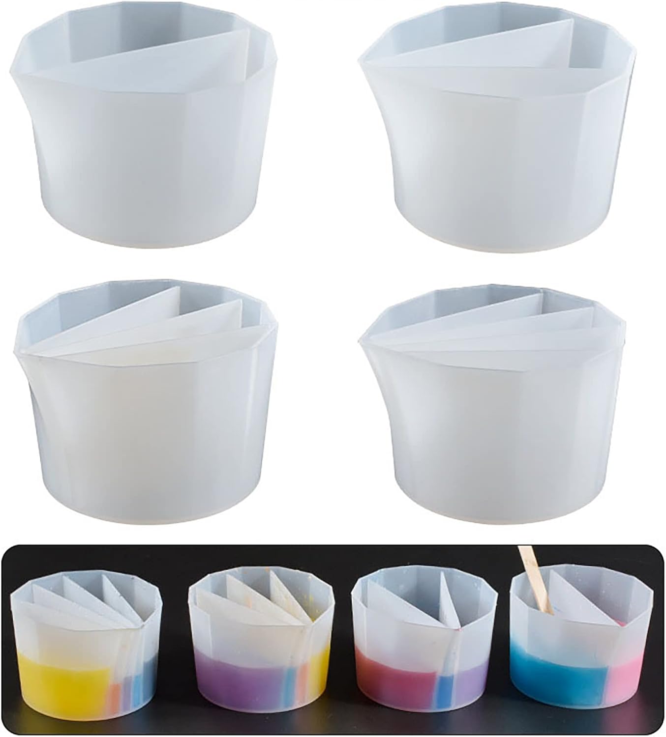 4 Pack Portion Cup Resin Color Mixing Silicone Split Cup for Casting Mold, Soap Making, Candle Making, Home Decor, and 3D Animal Molds