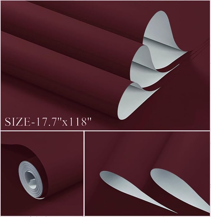 Dimoon 236''x17.7'' Red Peel and Stick Wallpaper Contact Paper Modern Self - Image 3