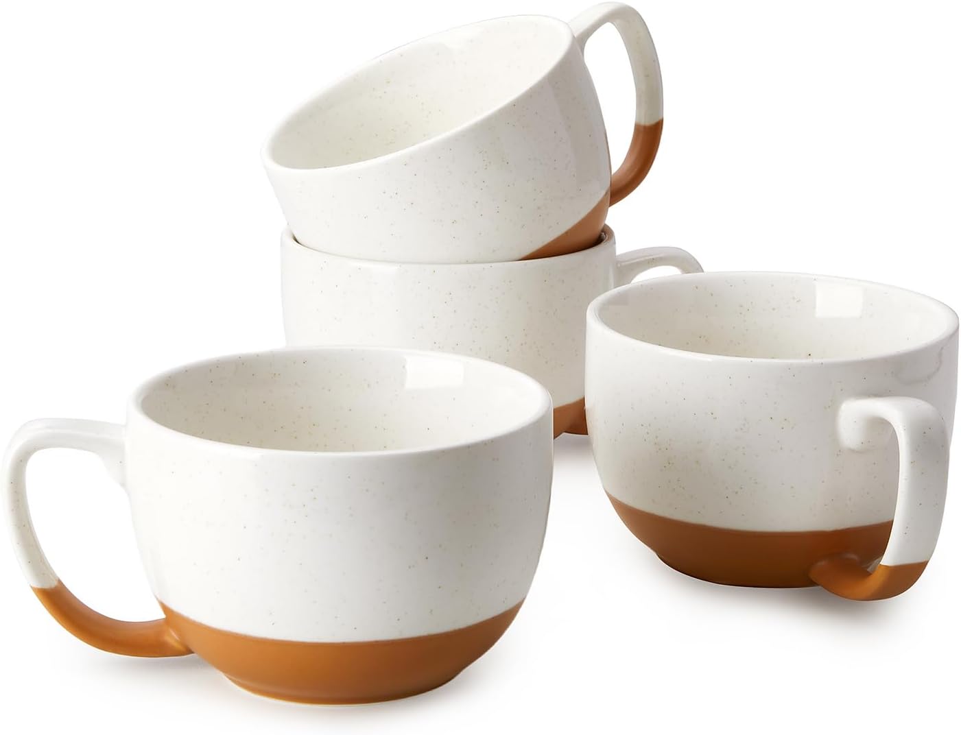 Teocera Beige Coffee Mugs Set of 4, 16 oz Ceramic Coffee Mug, Large Mug Set with Handle for Cold or Hot Drinks like Cocoa, Latte, Milk, Cereal, Durable Porcelain with Nordic Style