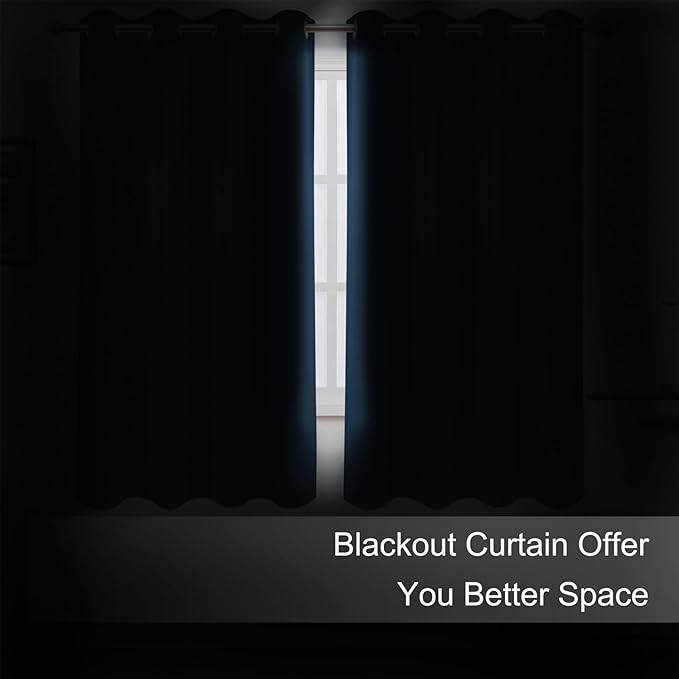 LEMOMO Blackout Curtains 66 x 54 Inch Long Navy Blue Curtains Set of 2 Panels - Image 3