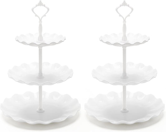 Coitak Plastic Cupcake Stands, 3 Tier Cupcake Stand, Dessert Tower Tray for Tea Party, Baby Shower and Wedding (2 Pack)