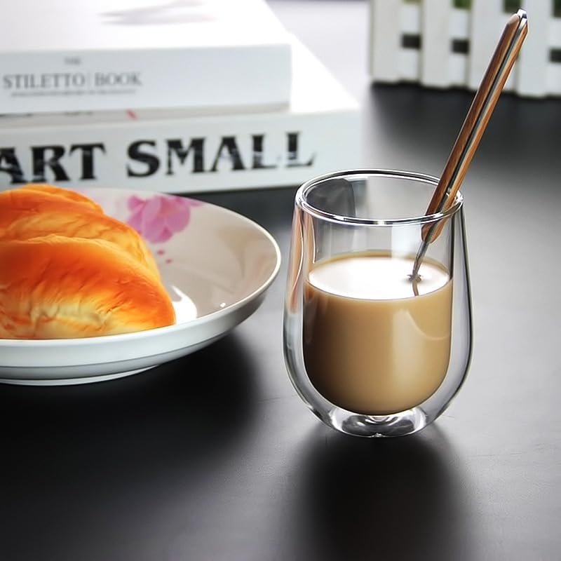 12OZ Double Wall Espresso Cups Set of 2, Clear Expresso Shots Cup, Double Wall Insulated Espresso Mugs, Tazas de Cafe Expreso, Microwave Dishwasher Safe,Suit for Espresso Machine