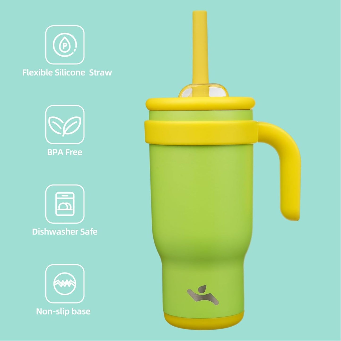 18 oz Tumbler with Side Handle, Insulated Water Bottle with Straw and 2 in 1 Lid, Stainless Steel Cup Travel Coffee Mug for Sports Office Gym,Lime