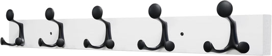 SKOLOO 30-Inch White Wood Coat Rack Wall Mount with 5 Triple Hooks - Ideal for Family Entrances, Classrooms, and Pet Supplies Storage - Perfect Coat Hooks for Wall