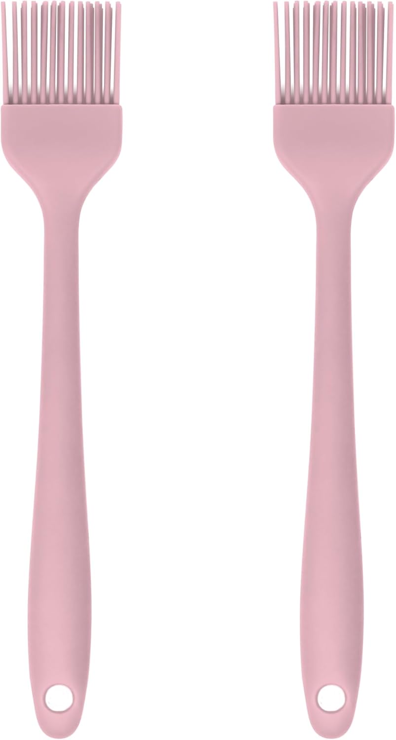 Silicone Pastry Brush Set – 2-Piece Set of Basting Brushes for Cuisine and BBQ – Kitchen Tools and Accessories with Comfortable Handles, Heat-Resistant Utensils for Cooking & Baking – Pastel Pink