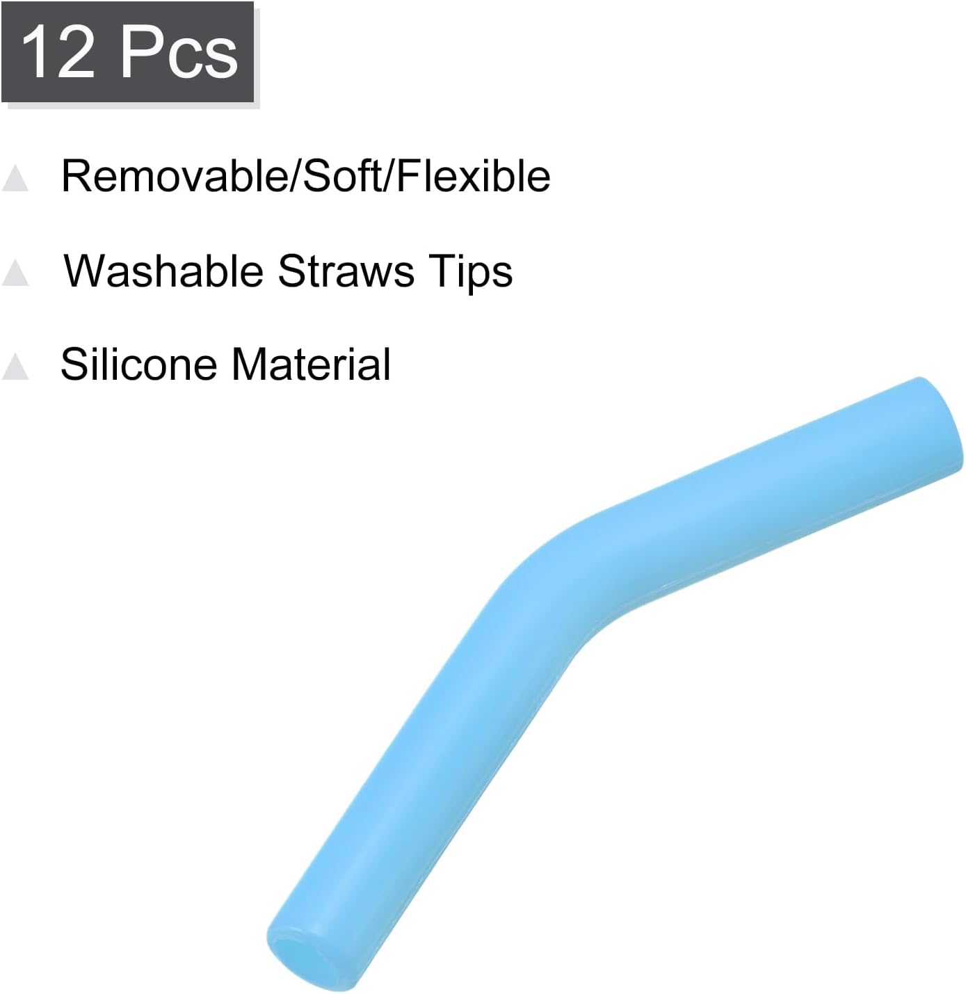 uxcell 12pcs Silicone Straw Tips, Silicone Straw Elbows Tip, Soft Reusable Metal Straw Covers Fit for 6mm/0.24" OD Stainless Steel Straws, Sky Blue
