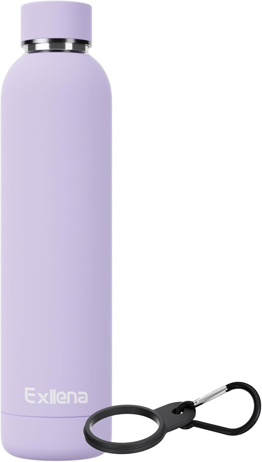 Slim Insulated Water Bottles for Travel 25oz with Clip, Double Wall Vacuum Stainless Steel Water Bottle Keeps Drinks Cold 24 Hrs/Hot 12 Hrs, 100% Leakproof, BPA Free(Purple)