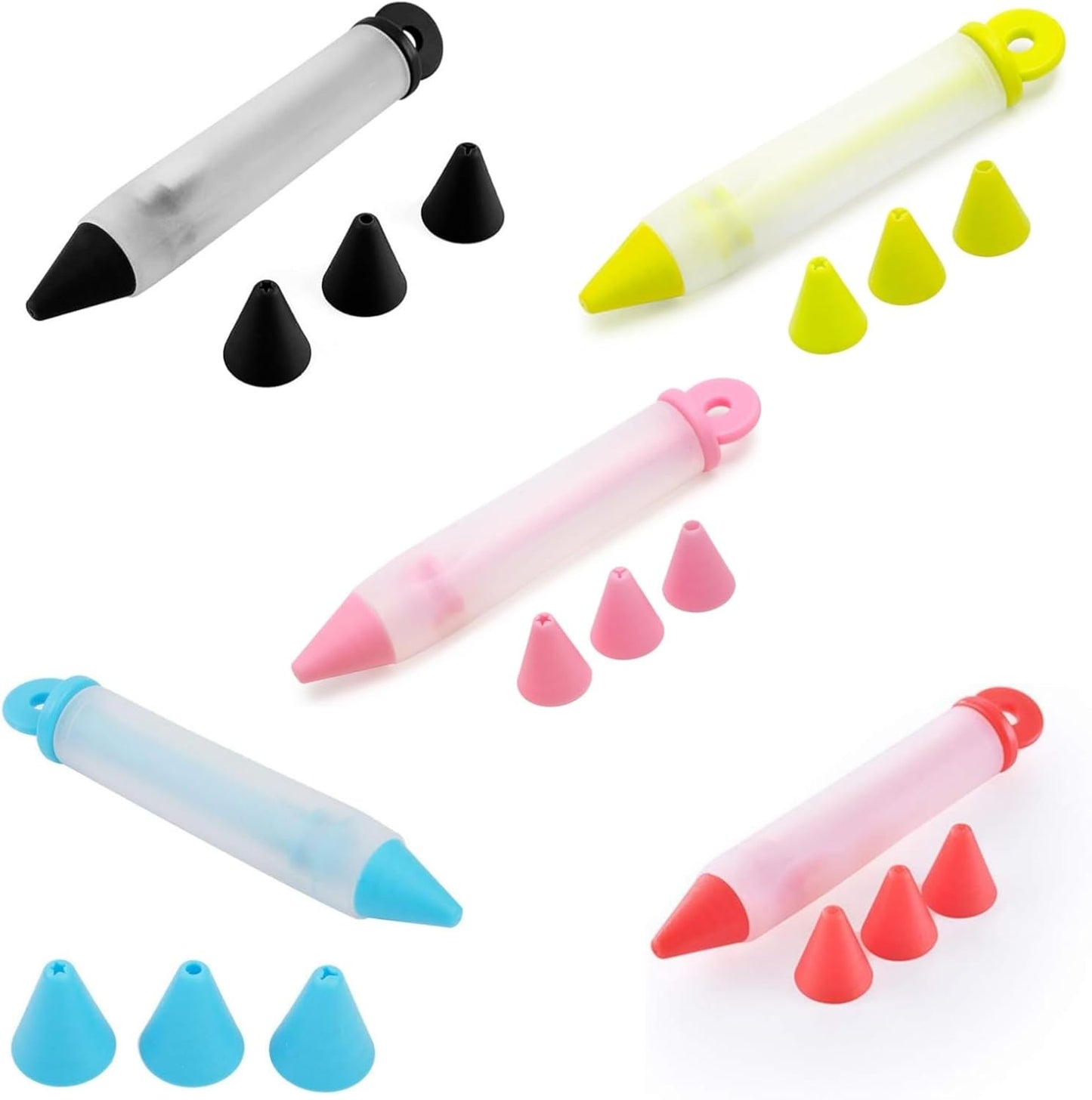 Cake Decorating Pen Dessert Decorating Tool, Silicone Food Syringe Cylinder with 4 Heads Cookie Icing Piping Nozzles Used for Chocolate Jam, Lettering, Drawing, Cream (5 pack)