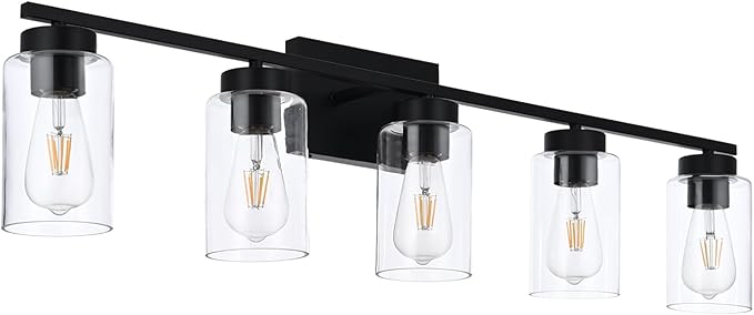 5 Light Bathroom Vanity Light Fixtures, Matte Black Modern Wall Lights - Image 2