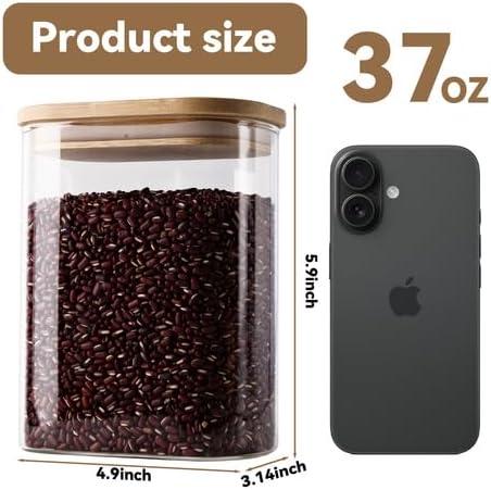 Glass Storage Jars with Airtight Bamboo Lids - Stackable Kitchen Canisters for Candy, Cookies, Rice, Sugar, Flour, Pasta