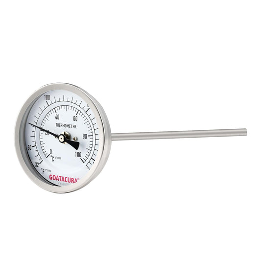 Dial Thermometer for Brewing, 304 Stainless Steel Case and Probe, 3" Dial Size, 12" Stem Length, 32-212 Deg F/0-100 Deg C, 1/2" NPT Back Mount