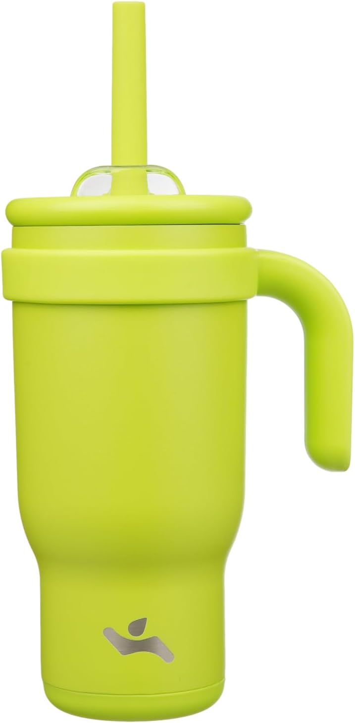 18 oz Tumbler with Side Handle, Insulated Water Bottle with Straw and 2 in 1 Lid, Stainless Steel Cup Travel Coffee Mug for Sports Office Gym,Green