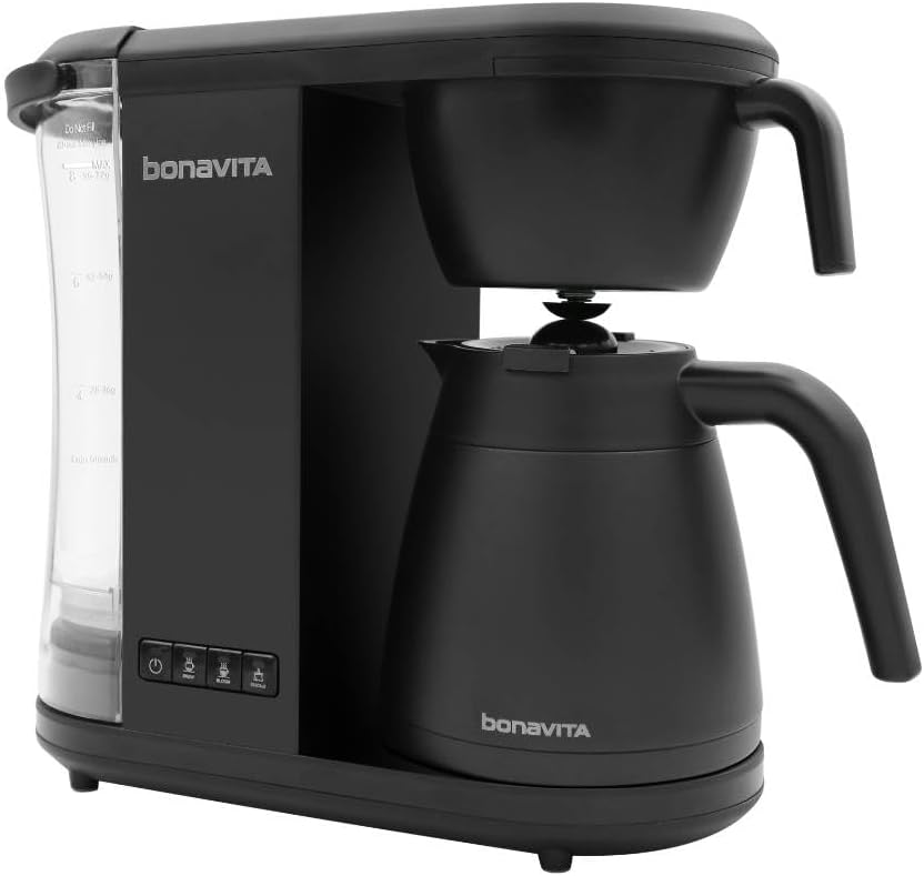 Bonavita Enthusiast 8 Cup Drip Coffee Brewer, Pour Over, SCA Certified Coffee Machine with Thermal Carafe, Stainless Steel Panel, Removable Reservoir, Matte Black