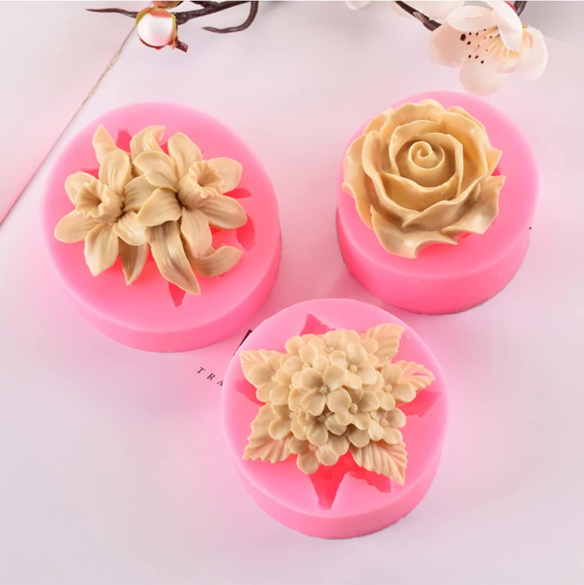 3 Pack Silicone Mold - 3D Flower Shapes: Rose, Peony & Round for Resin Candle & Soap Making
