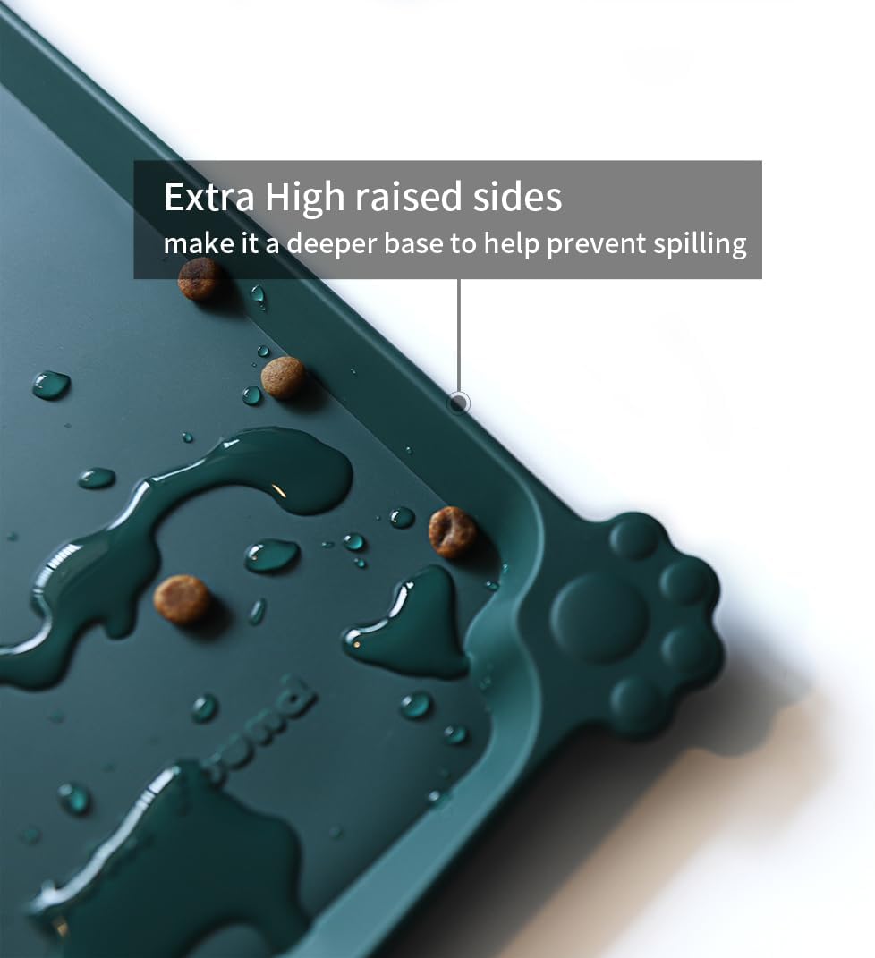 Hoki Found L Silicone Non Slip Pet Food Mats - Tray for Dogs & Cats - Waterproof Dog & Cat Bowl Mats - Suitable for Carpet - Dark Cedar