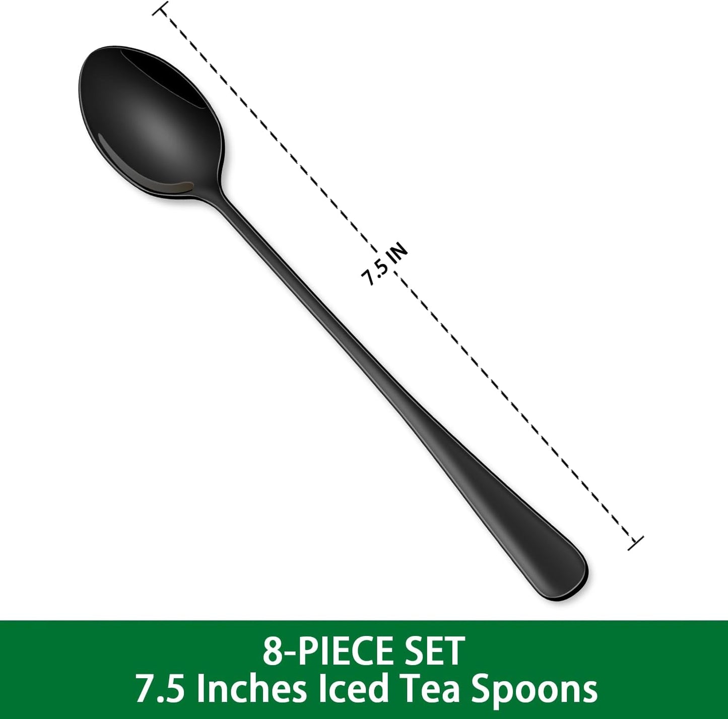 7.5 Inches Black Coffee Stirring Spoons Set,Set Of 8 Stanless Steel Iced Teaspoons,Long Handle Mixing Spoons For Cocktail And Sundae,Long Ice Cream Spoons