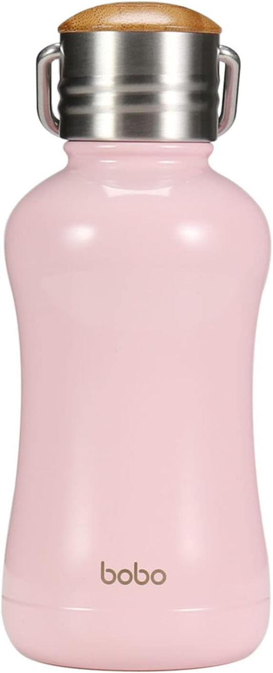 YOHKOH Mini Insulated Water Bottle With Bamboo Lid - 8.8oz Small Vacuum Insulated Water Bottle for Women Kids, 12 Hrs Hot & 24 Hrs Cold Stainless Steel Thermos Leak-Proof BPA-Free (8.8oz,Pink)
