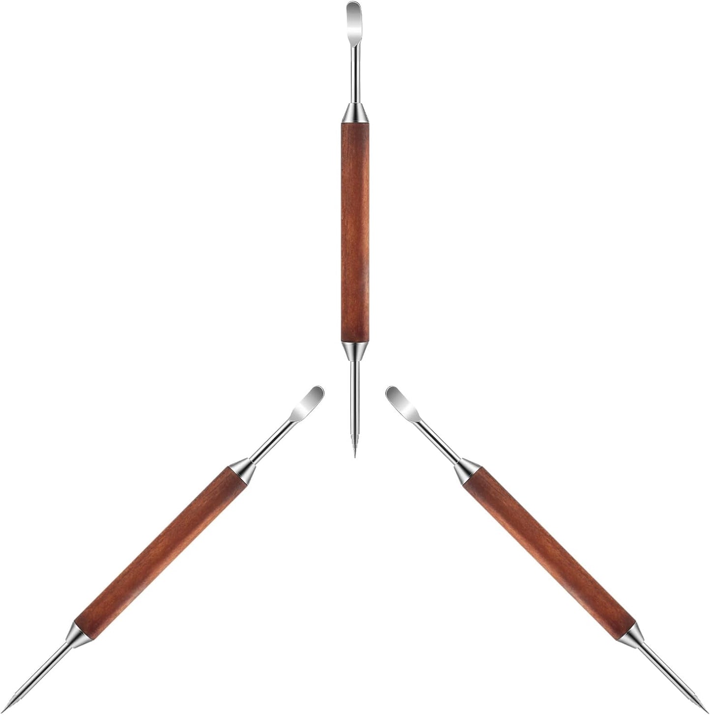 3 Pack Latte Art Pen Set Stainless Steel Latte Art Tools Coffee Drawing Tool with Wood Handle Double Ended Barista Accessories for Espresso Designs, Home and Cafe Use