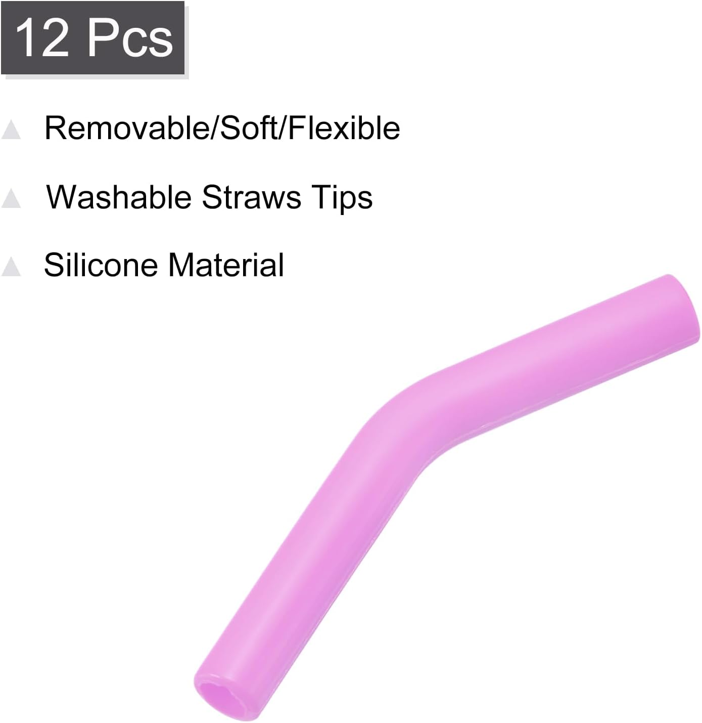 uxcell 12pcs Silicone Straw Tips, Silicone Straw Elbows Tip, Soft Reusable Metal Straw Covers Fit for 8mm/0.31" OD Stainless Steel Straws, Light Purple
