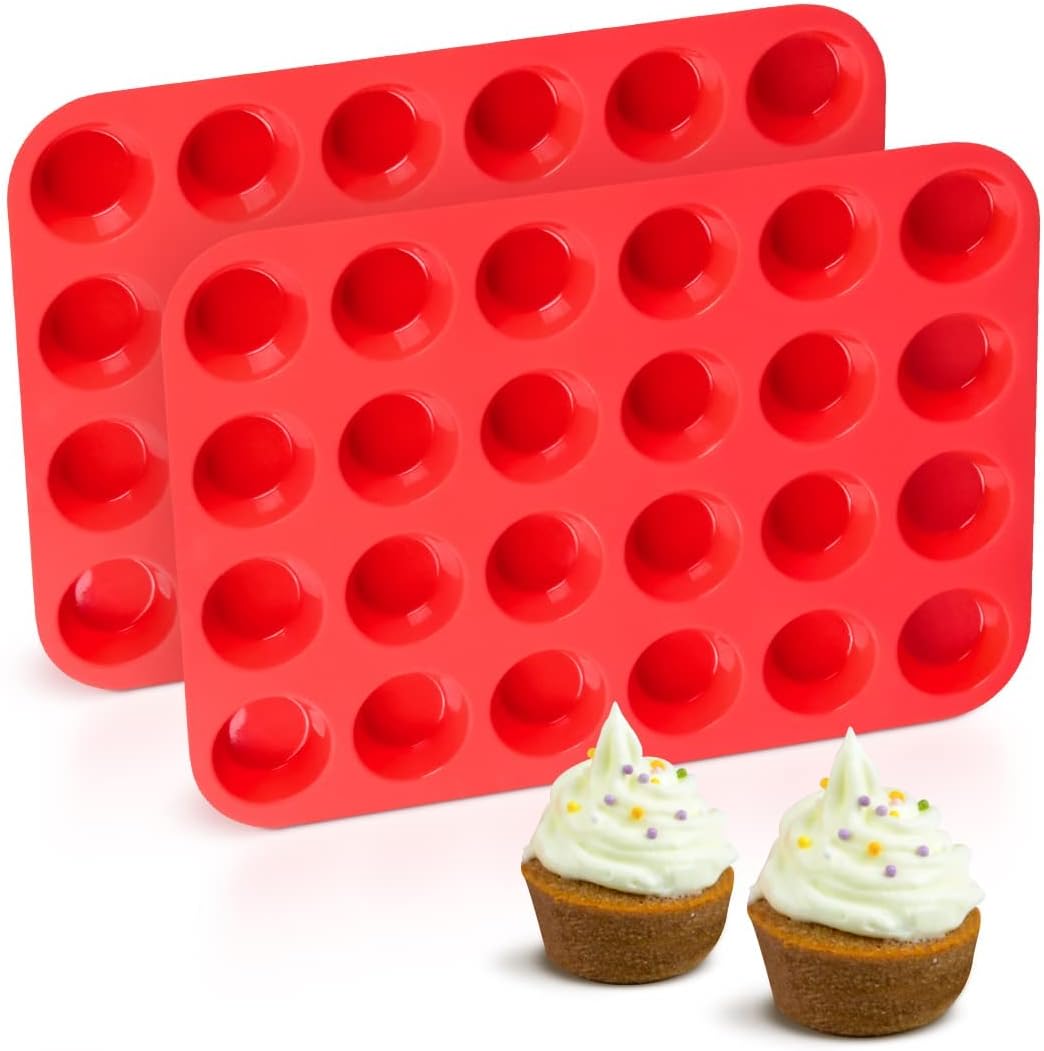 CAKETIME Silicone Mini Muffin Pan, 24 Cups Mini Cupcake Pans Silicone Muffin Tin for Baking Nonstick 2 Pack