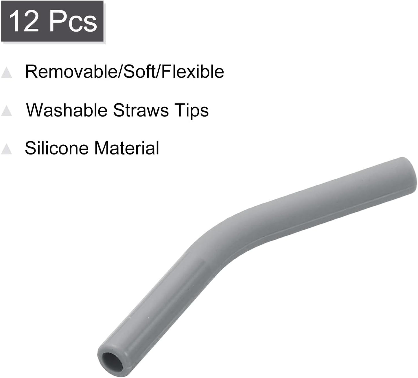uxcell 12Pcs Silicone Straw Tips, Silicone Straw Elbows Tip, Soft Reusable Metal Straw Covers Fit for 6mm/0.24" OD Stainless Steel Straws, Grey