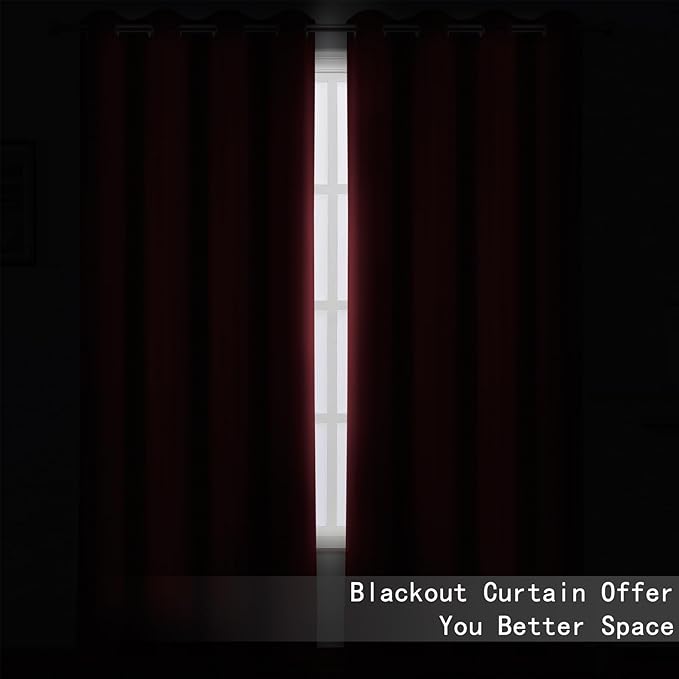 LEMOMO Blackout Curtains 52 x 120 Inch Long Burgundy Red Curtains Set of 2 - Image 3
