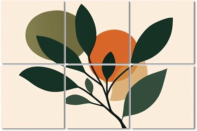 6 Pack Art Acoustic Panels Sound Absorbing Boho Botanical Leaf Orange Green by Unknown