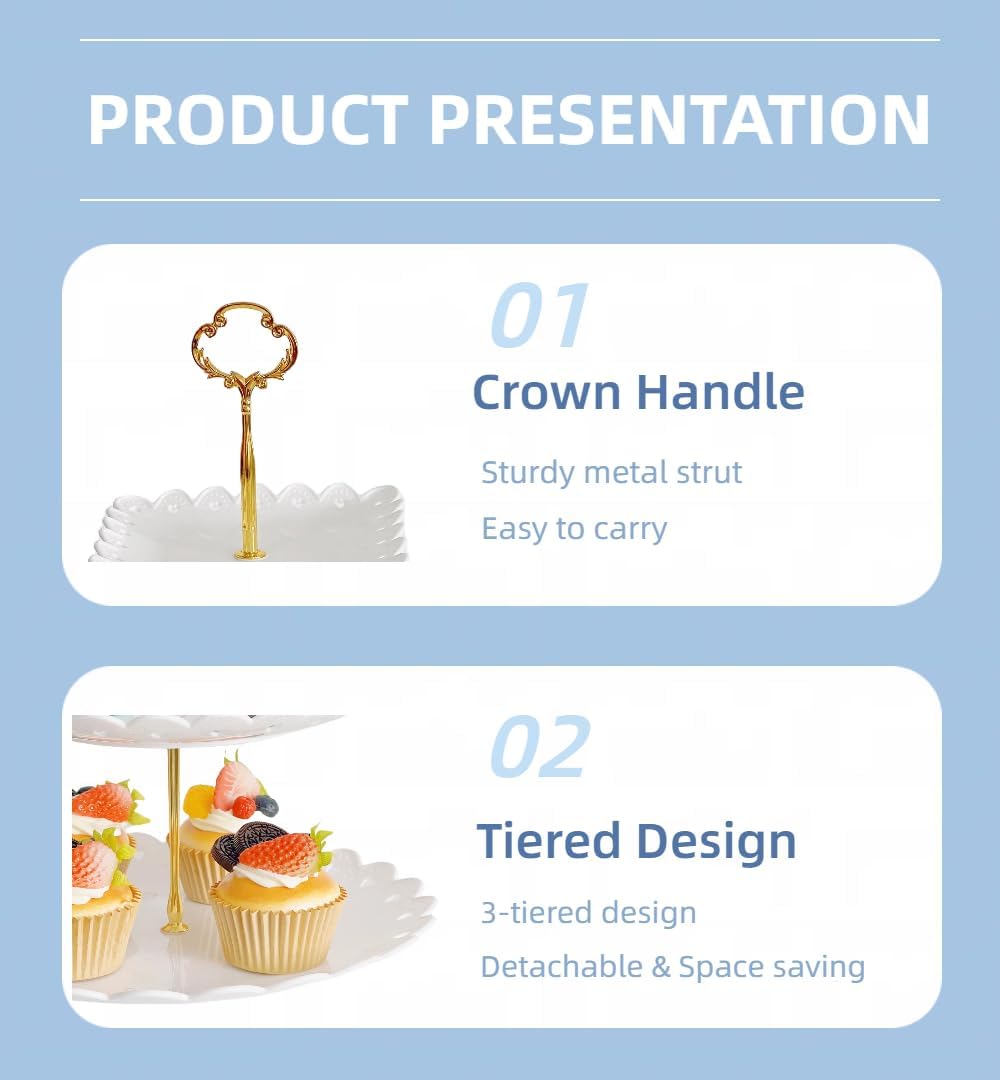 RAUVOLFIA 2 Pack of Plastic Round & Square Dessert Cupcake Stand, 3 Tier Cup Cake Holder Tower for Tea Party/Birthday/Wedding, Plastic Tiered Serving Tray (White)